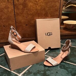 UGG Women's Cream and Tan Wedge Sandals
